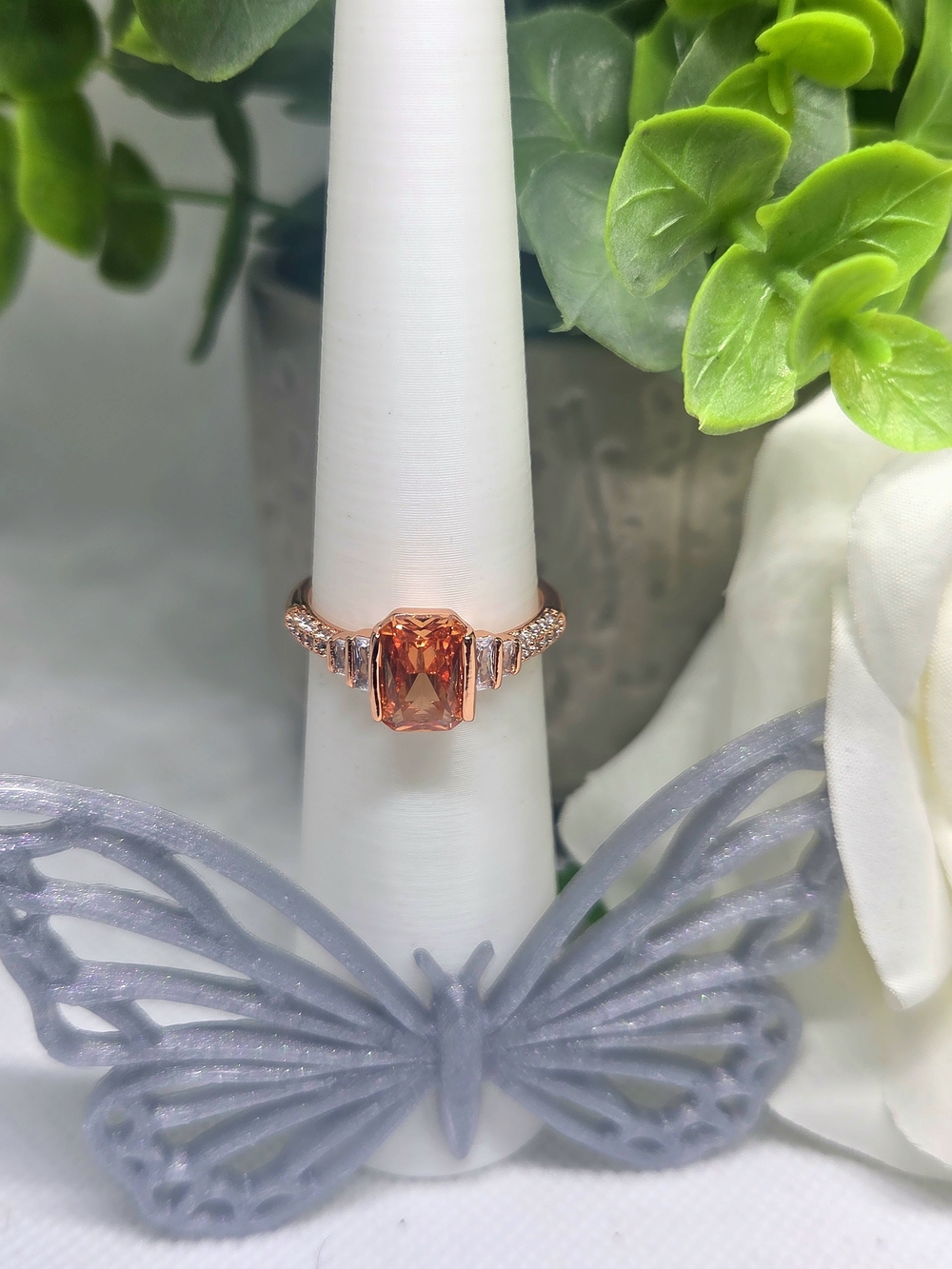 BP Rose Gold Irridescent Orange CZ Halo Ring